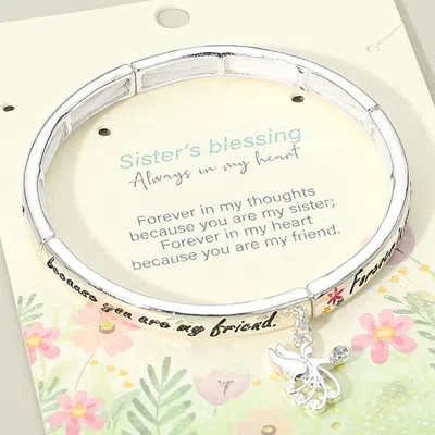 Fashnzfab Sisters Blessing Message Charm Stretch Bracelet In Metallic