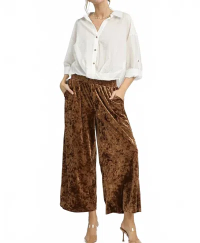 Umgee Solid Color Velvet Pants In Brown In Brown