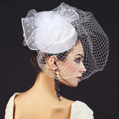 Fashnzfab Mesh Veil Flower Fascinator / Headband In White