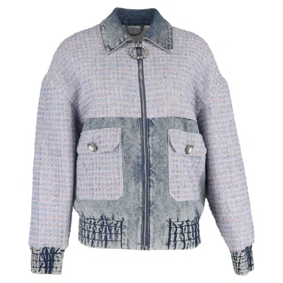 Alessandra Rich Tweed Accent Bomber Jacket In Multicolor Cotton In Multi