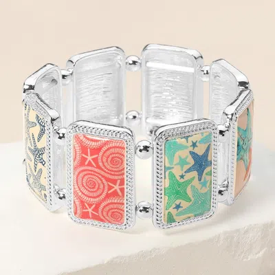 Fashnzfab Rectangular Starfish Epoxy Cluster Link Stretch Bracelet In Metallic