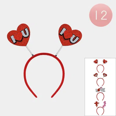Fashnzfab 12pcs - Glittered Heart Love Message Spring Headbands In Red