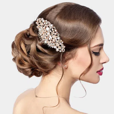 Fashnzfab Pearl Accented Rhinestone Embellished Leaf Cluster Hair Comb In Gold