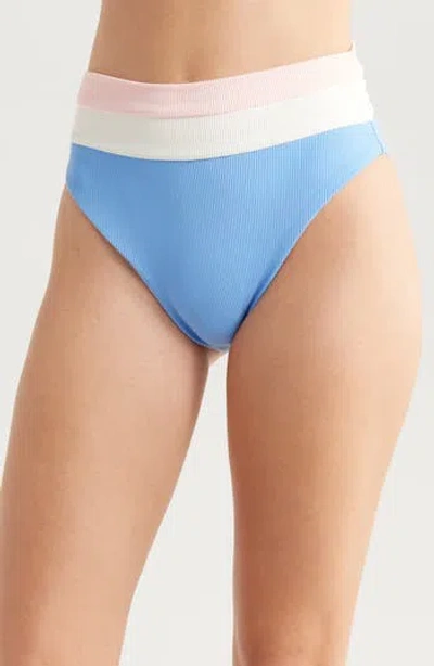 Beach Riot Heidi Colorblock High Waist Bikini Bottoms In Blue