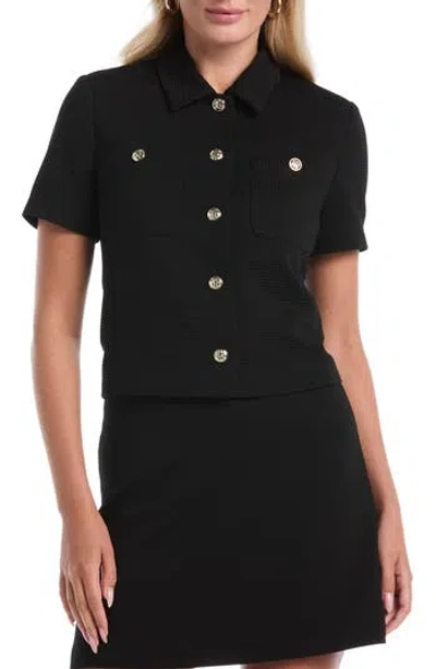 Laundry By Shelli Segal Short Sleeve Button Up Jacket In Black