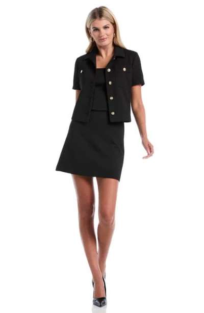 Laundry By Shelli Segal Short Sleeve Button Up Jacket In Black