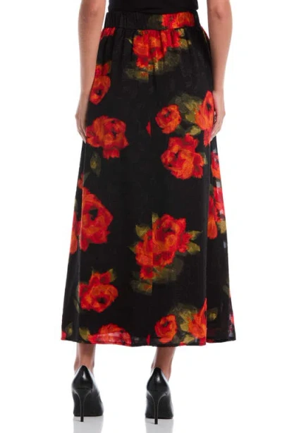 Laundry By Shelli Segal Rose Print Thigh Slit Maxi Skirt In Black