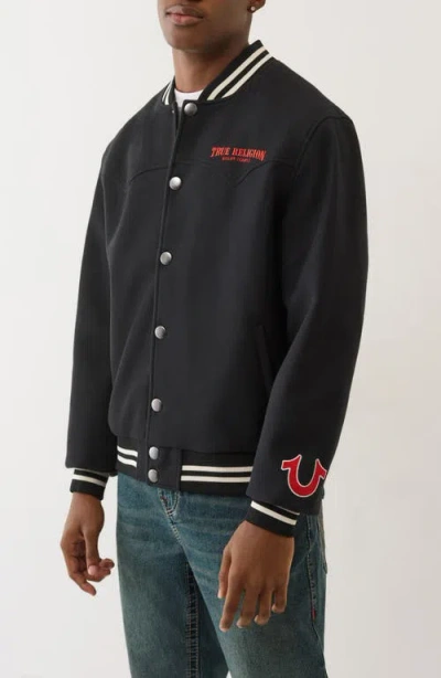 True Religion Men's Western Wool Varsity Jacket In Black