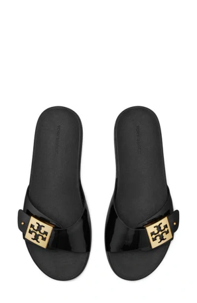 Tory Burch Prominent Buckle Slide Sandals In Smooth Leather In Black