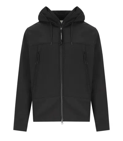 C.p. Company Front Zip Black Jacket With Adjustable Hood In Black