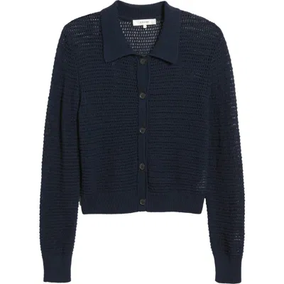 Frame The Shrunken Open-knit Cotton-blend Cardigan In Blue