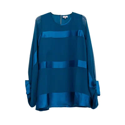 Niza Women's Blue Satin Fabric Top In Blue
