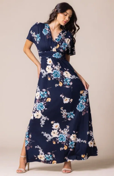 Kiyonna Vienna V-neck Maxi Dress In Blue