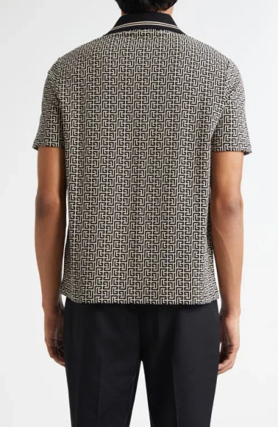 Balmain Men Labyrinth Polo Shirt With Jacquard Effect In Black