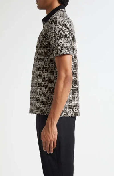 Balmain Men Labyrinth Polo Shirt With Jacquard Effect In Black