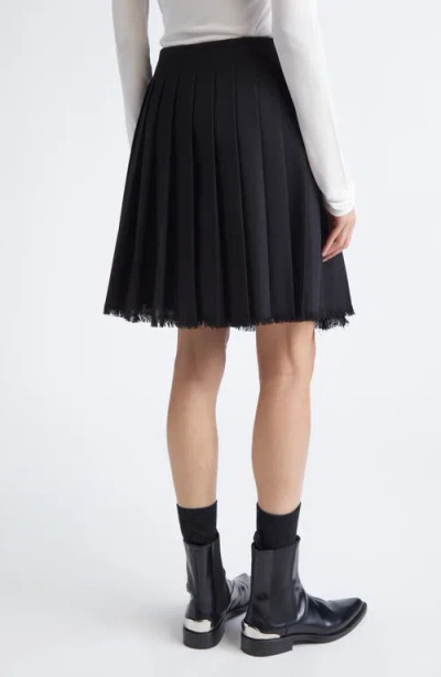 Jil Sander Belted Waist Raw Hem Pleated Wool Canvas Skirt In Multi