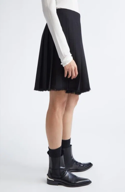 Jil Sander Belted Waist Raw Hem Pleated Wool Canvas Skirt In Multi