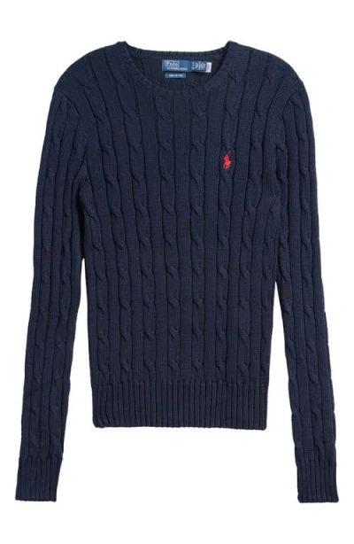 Polo Ralph Lauren Cable-knit Slim Fit Cotton Crewneck Jumper Clothing In Blue