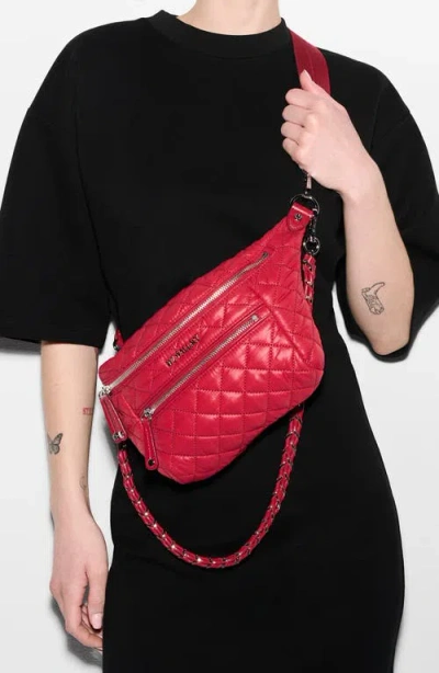 Mz Wallace Small Crosby Quilted Nylon Convertible Sling Bag In Red