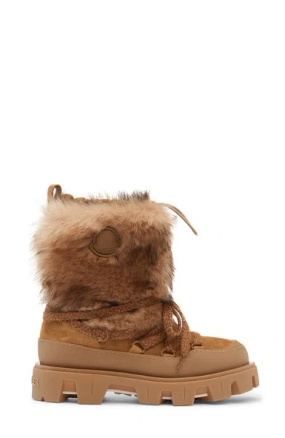 Moncler Peak Apres Suede And Shearling Ankle Boots In Orange