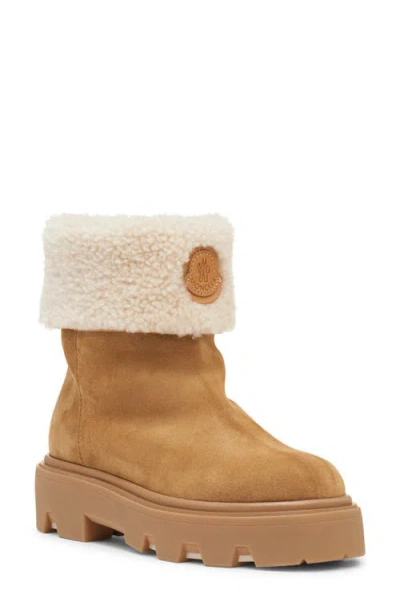 Moncler Aurea Suede And Shearling Mid Ankle Boots In Multi