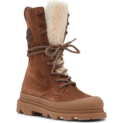 Moncler Vera High Shearling-trimmed Suede Mid-calf Boots In Multi