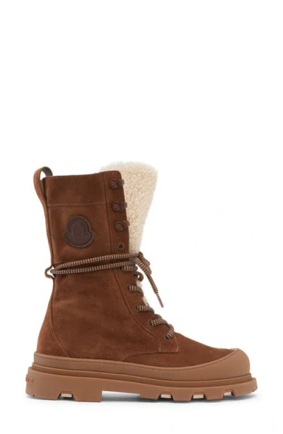 Moncler Vera High Shearling-trimmed Suede Mid-calf Boots In Multi