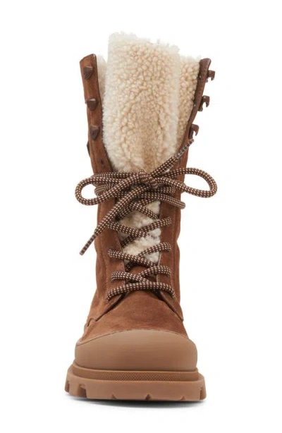 Moncler Vera High Shearling-trimmed Suede Mid-calf Boots In Multi