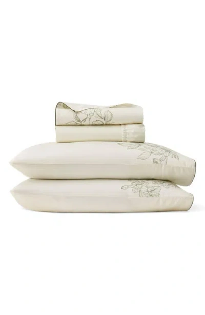 Boll & Branch Signature Floral Piped Edge Sheet Set In White