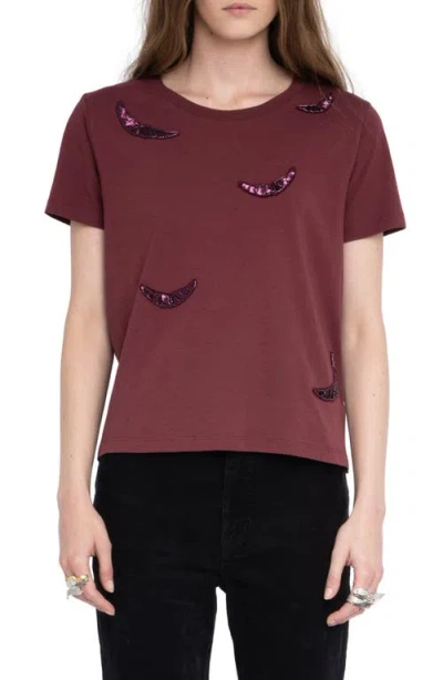 Zadig & Voltaire Alys Hc Embroidery Wings Top In Burgundy