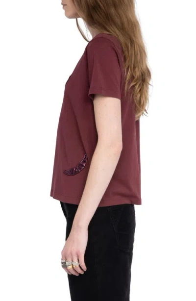 Zadig & Voltaire Alys Hc Embroidery Wings Top In Burgundy
