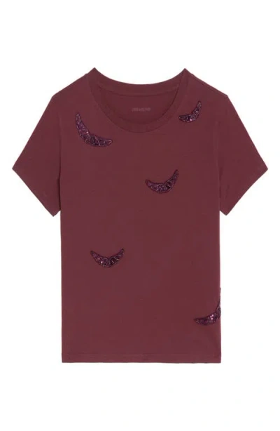 Zadig & Voltaire Alys Hc Embroidery Wings Top In Burgundy