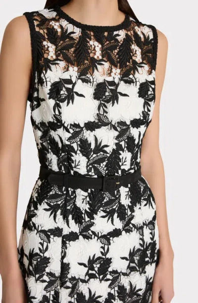 Milly Paloma Two Tone Lace Midi Dress Short Sleeve Top In Black