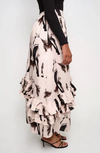 The Lulo Project Gaucho Horse Print Stretch Cotton Maxi Skirt In Neutral