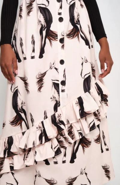 The Lulo Project Gaucho Horse Print Stretch Cotton Maxi Skirt In Neutral