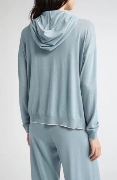 Eleventy Merino Wool Zip Hoodie In Blue