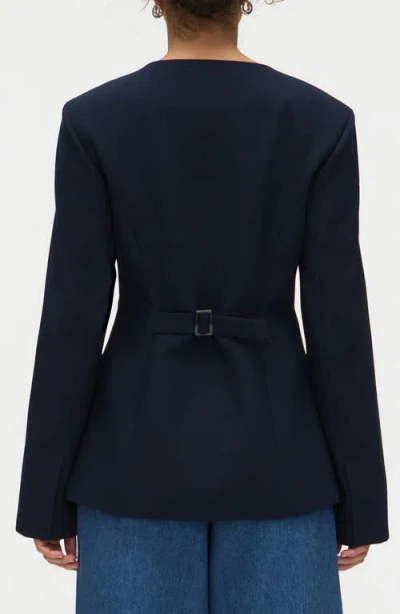 Aligne Daphne Collarless Jacket In Blue