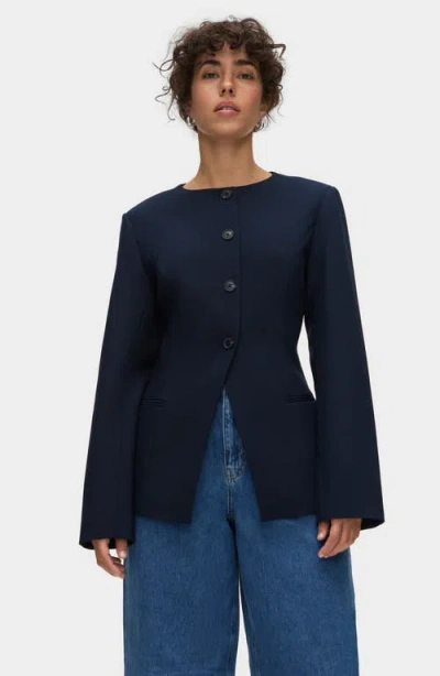 Aligne Daphne Collarless Jacket In Blue