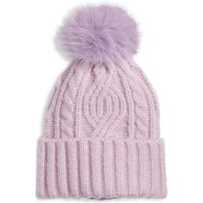 Treasure & Bond Cable Stitch Pom Beanie In Purple