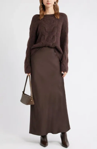 Open Edit Cable Boatneck Sweater In Brown