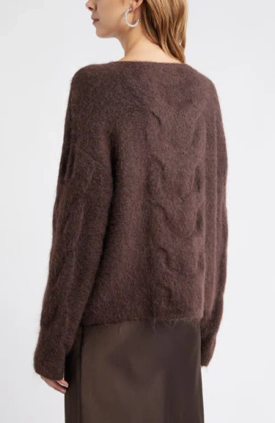 Open Edit Cable Boatneck Sweater In Brown