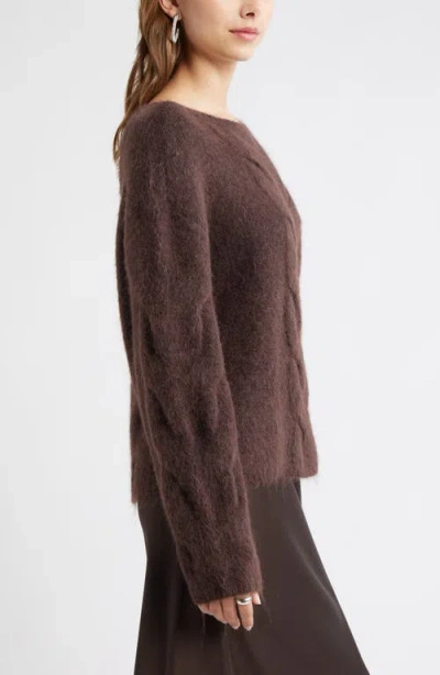 Open Edit Cable Boatneck Sweater In Brown