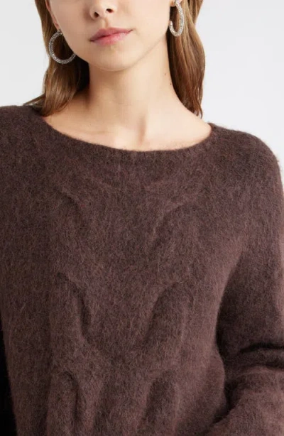 Open Edit Cable Boatneck Sweater In Brown