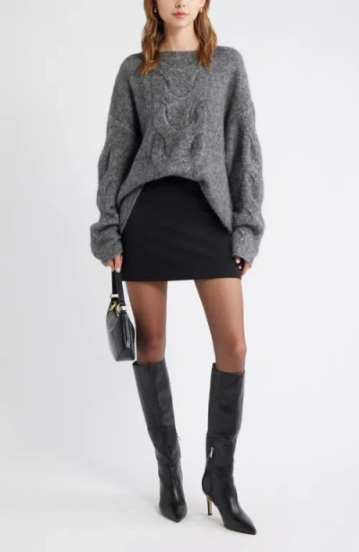 Open Edit Cable Boatneck Sweater In Gray