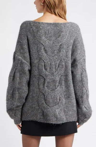 Open Edit Cable Boatneck Sweater In Gray