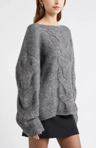 Open Edit Cable Boatneck Sweater In Gray