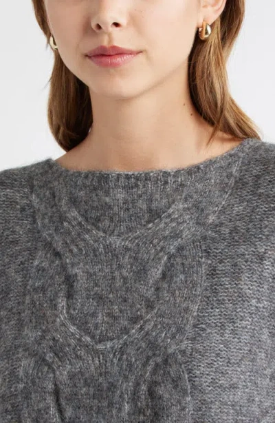 Open Edit Cable Boatneck Sweater In Gray
