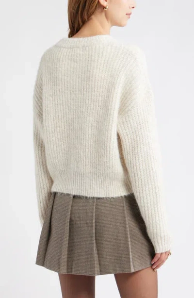 Open Edit Fuzzy Crewneck Cardigan In White