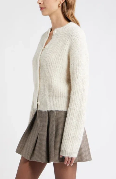 Open Edit Fuzzy Crewneck Cardigan In White