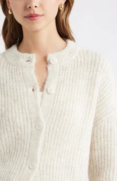 Open Edit Fuzzy Crewneck Cardigan In White